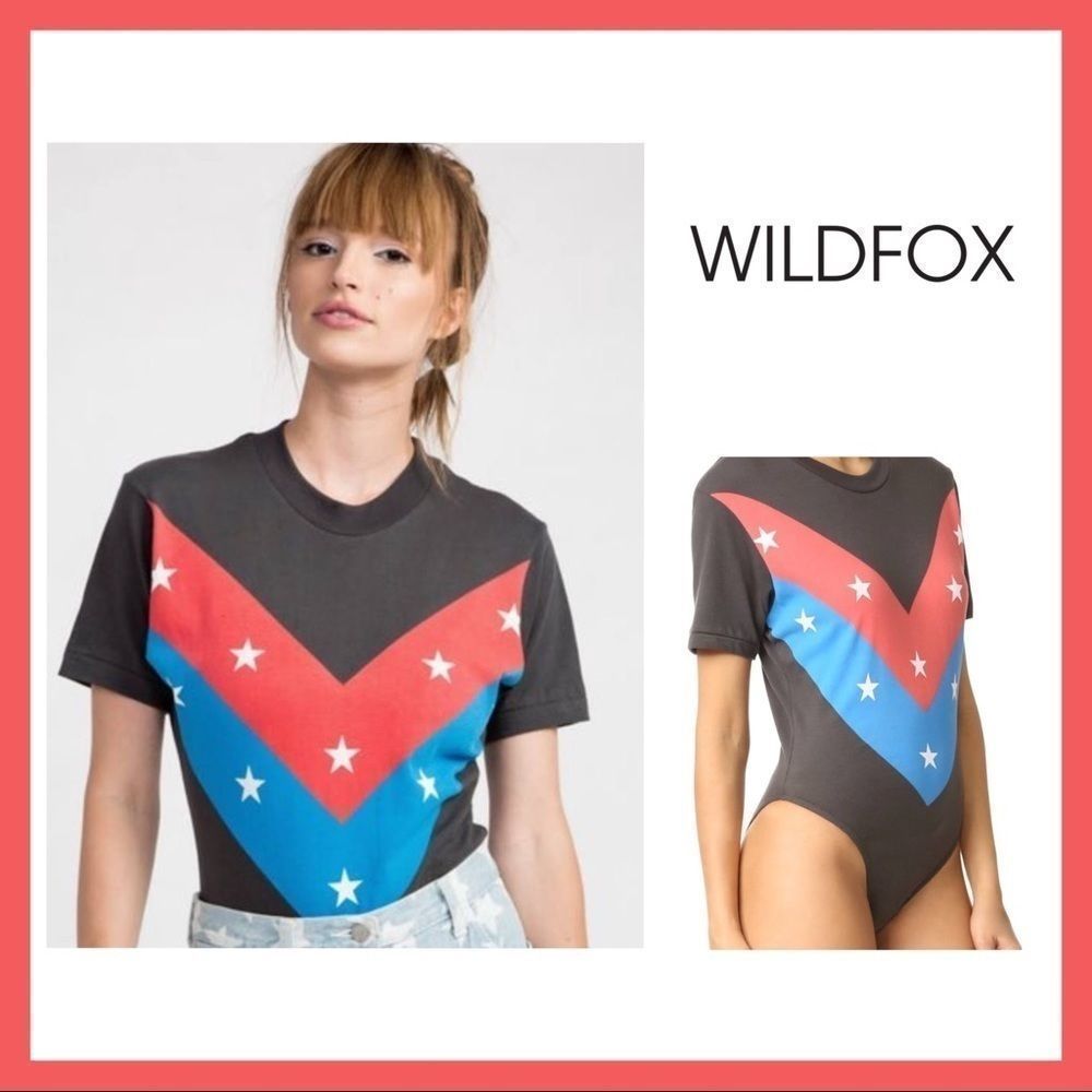 Wildfox Chevron/Stars Tee Shirt Body Suit Size S